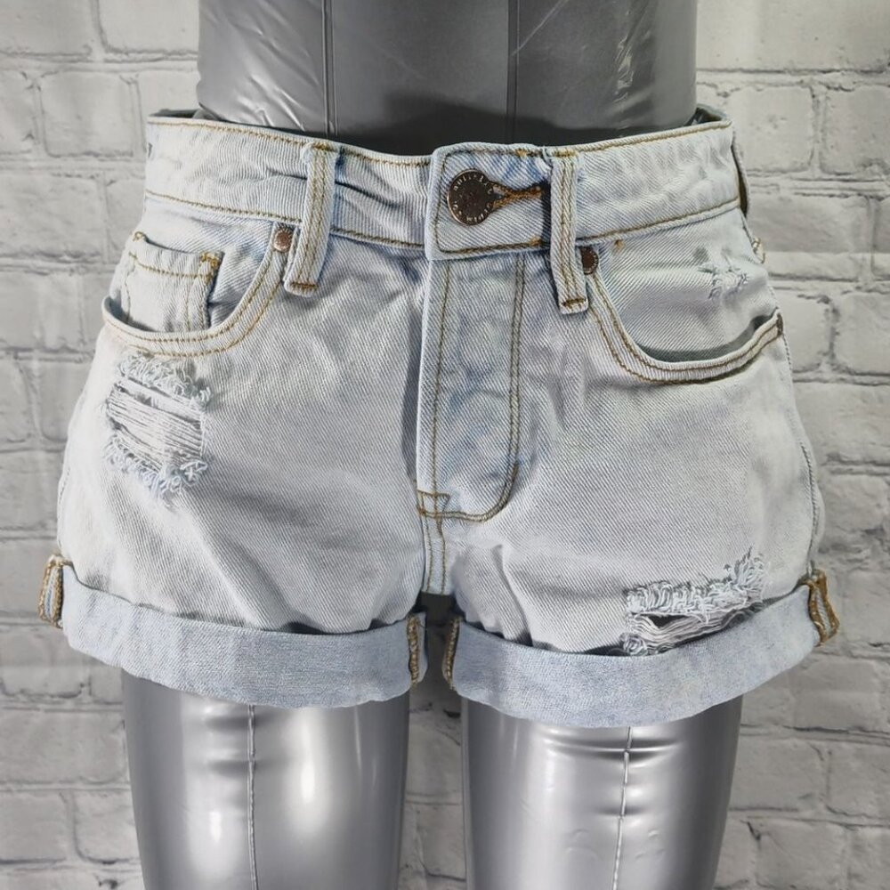 Bullhead Denim girlfriend cuffed hem distressed button fly shorts